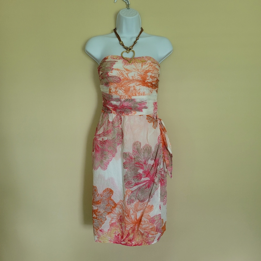 Kay Unger New York Front Tie Sash Strapless Dress
